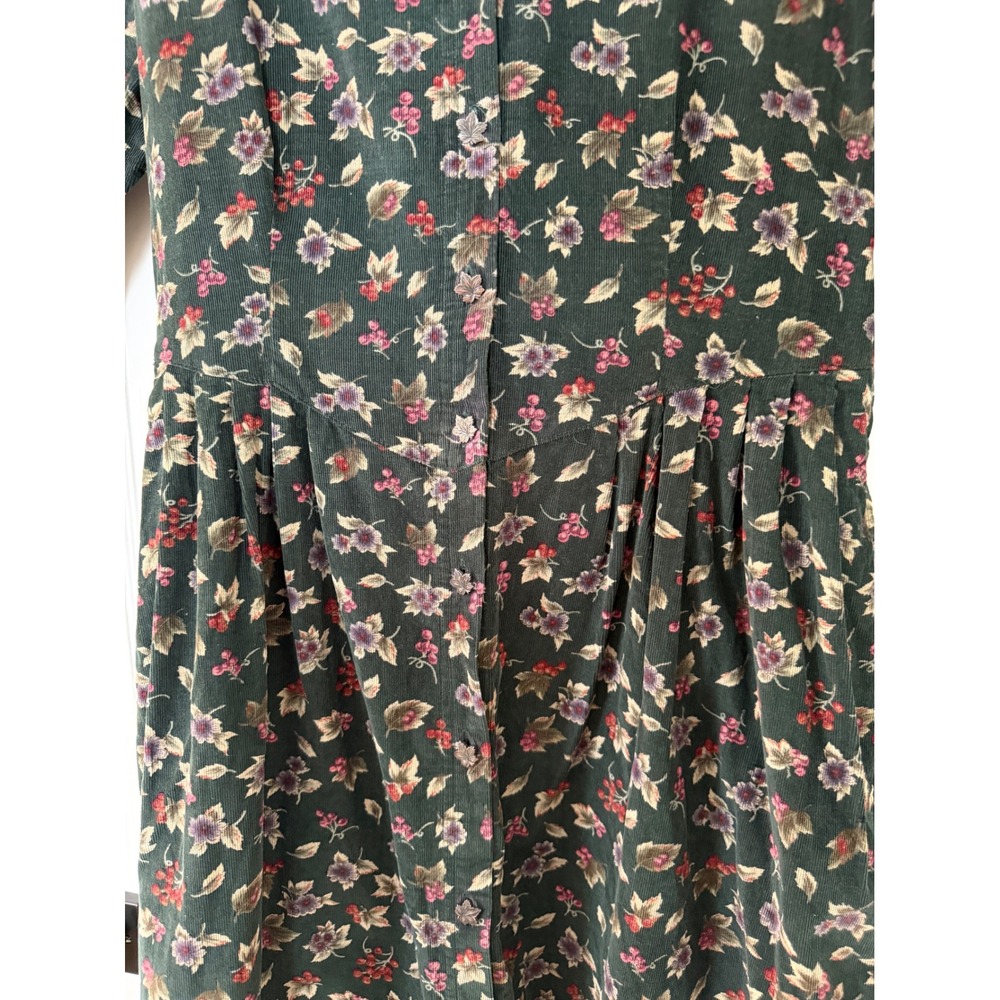 Vintage Susan Bristol Floral Pinwale Corduroy Maxi Dress Green Drop Waist 12 - Picture 16 of 16